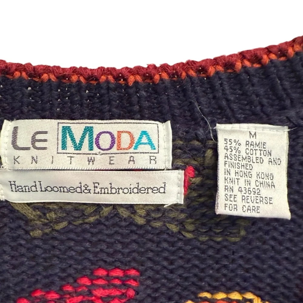 Le Moda Knitwear Hand Loomed Cotton Cardigan Leaves Fall Cottage Core Medium